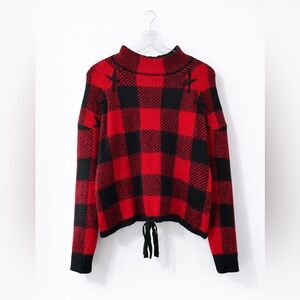 No Boundaries Red and Black Plaid Turtleneck Sweater